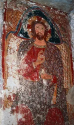 Christus der Lehrer, Fresko in der Krypta, Heiligtum der Maria von den Stufen (18. Jahrhundert), Massafra, Apulien, Italien