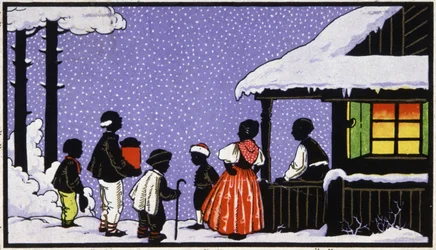 Weihnachtsfeier in einem Dorf in Österreich, um 1910