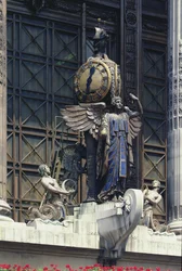 Uhr von der Außenseite des Kaufhauses, entworfen von Daniel Burnham aus Chicago in Absprache mit Frank Swales, ausgeführt von R.F. Atkinson und fertiggestellt von Sir John Burnett im Jahr 1928 (Foto)