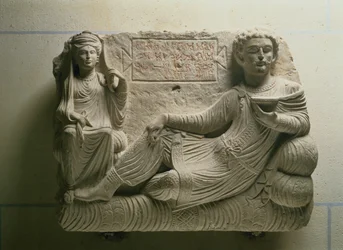 Paar bei einem Bankett, Grabfund aus Palmyra, Syrien