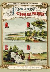 Deckblatt: A: Archipel, B: Bois de Boulogne, C: Wasserfall, D: Deich - Gravur aus Alphabet geographique. Guerin-Muller et Cie, Verleger, Paris