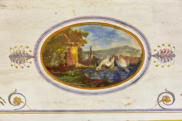 Detail der Dekoration, die Schwäne darstellt, Das Rote Zimmer, Das Königliche Apartment, Der Königspalast oder Palazzo dei Normanni, Palermo, Sizilien, Italien