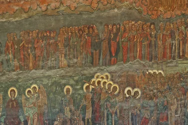 Europa, Rumänien, Bukarest, Patriarchale Orthodoxe Kathedrale (1656), Wandfresko neben dem Eingang