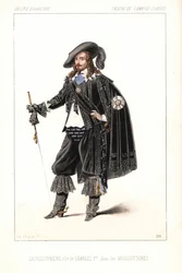 Französischer Schauspieler Louis Lacressonniere als König Karl I. in Les Mousquetaires von Alexandre Dumas, Theatre de l