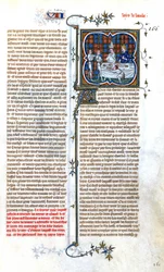 Der französische König Ludwig der Stammler (846-879) trifft Papst Johannes VIII. zu seiner Krönung im Jahr 877, Buchmalerei aus den „Grandes Chroniques de France de Charles V“, ca. 1375-1380