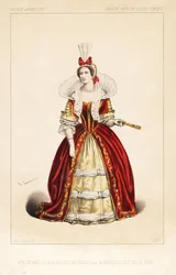 Französische Opernsängerin Madame Frosine Blanchard als La Grande Maitresse in der komischen Oper Les Mousquetaires de la Reine von Fromental Halevy, Theatre Royal de l