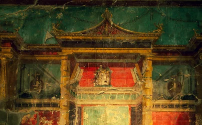 Fresko im Salon, Villa Poppaea, archäologisches Gebiet von Oplonti, Torre Annunziata (Unesco-Welterbeliste)