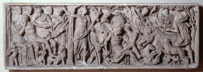 Vorderseite eines Sarkophags, der den Tod des Adonis darstellt, römisch, 2. Jahrhundert