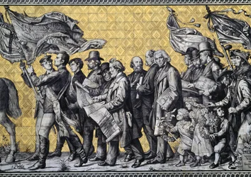 Fürstenzug, oder Prozession der Fürsten, in der Augustusstraße, aus 25.000 Meißner Fliesen, Detail, Dresden, Sachsen, Deutschland