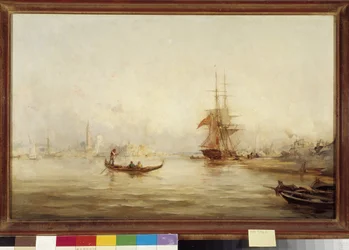 Galeonen und Gondeln im Becken (Venedig?)