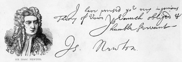 Handschrift und Unterschrift von Sir Isaac Newton aus einem Brief an William Briggs, M.D., geschrieben vom Trinity College, Cambridge, 20. Juni
