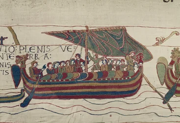 Harolds Schiffe werden in das Gebiet von Graf Guy von Ponthieu geweht, Teppich von Bayeux