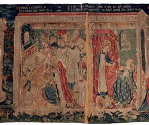 Geschichte von Saint Piat und Saint Eleuthère, auch Tapisserie von Arras genannt. Bestellt von Kanonikus Toussaint Prier, Kaplan des Herzogs von Burgund, Ende des 14. bis Anfang des 15. Jahrhunderts. 22m x 2m. Detail (Tapisserie)