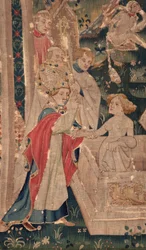 Geschichte von Saint Piat und Saint Eleuthère, auch Tapisserie von Arras genannt. Bestellt von Kanonikus Toussaint Prier, Kaplan des Herzogs von Burgund, Ende des 14. bis Anfang des 15. Jahrhunderts. 22m x 2m. Detail (Tapisserie)