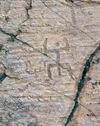 Menschliche Figuren, Felsgravuren im Naquane National Rock Art Park (Unesco-Welterbeliste)