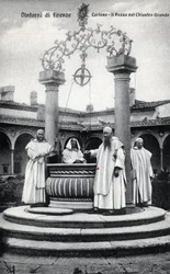 Italien, Florenz, Kartause von Galluzzo (Certosa del Galluzzo): der Brunnen im großen Kreuzgang - Postkarte Ende 19. Anfang 20. Jahrhundert