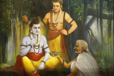 Rama trifft Shabari, die Ramacandra Essen anbietet, Leicester, Vereinigtes Königreich