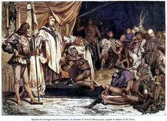 Jean de Bethencourt, normannischer Edelmann, Baron de Saint Martin le Gaillard, eroberte und christianisierte die Kanarischen Inseln im Januar 1405, aus der Zeitschrift 