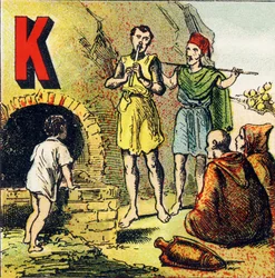 K: Kabylie. Kabylie ist ein Land in Afrika. Es wird von Kabyles bewohnt - Gravur aus Alphabet geographique. Guerin-Muller et Cie, Verleger, Paris