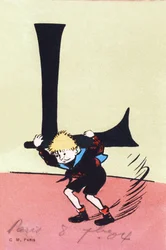 L wie lourd - Kinderalphabet. C. M. Verleger, Paris. Handbemalte Postkarten, abgestempelt 1904