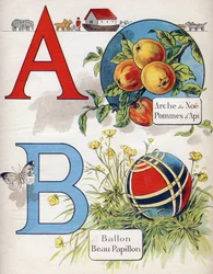 Buchstabe A und B: Noes Arche, Apy Apfel, Ballon und schöner Schmetterling. Gravur in "ABC L