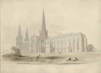 Lichfield Cathedral - Südostansicht: Zeichnung und Waschung, undatiert [?19. Jahrhundert]