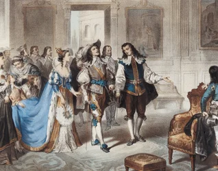 MURILLO, Bartolome Esteban (1617-1682). „Der Maler Murillo besucht El Escorial“ (Lithographie von L. Turgis)