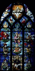 Madonna mit Kind und Engeln und Porträts, die das Patronat eines lokalen bischöflichen Patrons widerspiegeln, ca. 13. Jahrhundert