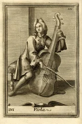 Mann spielt Cello (oder Viola). In Gabinetto Armonico von Filippo Bonanni, Rom