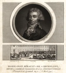 Marie-Jean Herault de Sechelles (1759-1794), französischer Richter und Politiker, während der Schreckensherrschaft guillotiniert