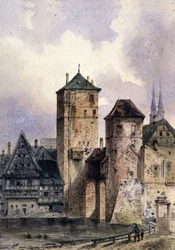 Mittelalterliche Stadt am Rhein, um 1850-1900