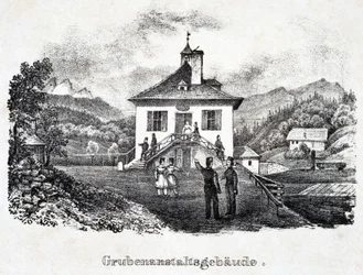 Salzbergwerk: das Gebäude des Bergbauunternehmens in Durrnberg, Österreich