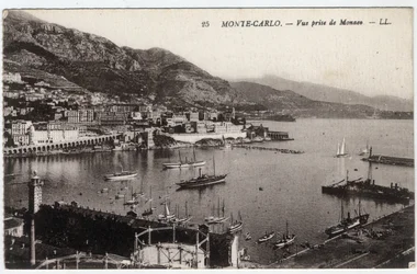 Monte Carlo (Monte-Carlo): Blick auf die Stadt von Monaco aus - Postkarte Ende 19. bis Anfang 20. Jahrhundert