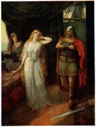 Musik. Oper. Tristan und Isolde. Illustration von Ferdinand Leeke für die Oper: Tristan und Isolde, von Richard Wagner (1865), Deutschland, ca. 1910 (Postkarte)