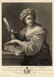 Musica inter artes ingenua numerata, Kupferstich von Pietro Savorelli nach einem Gemälde von Giovanni Francesco Romanelli, Barockmaler des 18. Jahrhunderts.