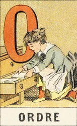 O: Ordnung - Gravur aus ABCD der kleinen Mädchen. Pellerin & Cie, Drucker-Verleger, Epinal, um 1890. Serie A. Maße: 19 x 13,5 cm.