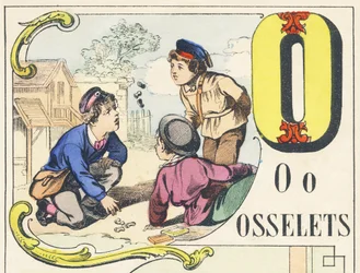 O: osselets - Spiele Alphabet, ca. 1890