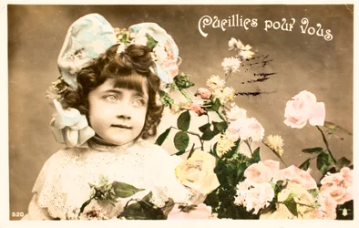 Alte Postkarte Für dich gepflückt Rosa
