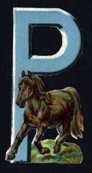 P wie Pony. Serie von 26 Waffel-Chromolithographien englischen Ursprungs. Ende des 19. Jahrhunderts.