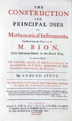 Titelblatt des Buches von Nicolas Bion (1652-1933) über mathematische Instrumente, englische Übersetzung, mit Zusatz der "englischen Verbesserungen", herausgegeben in London 1723