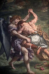 Malerei von Eugène Delacroix in der Basilika Saint-Sulpice, Paris: Jakob kämpft mit dem Engel, Paris, Frankreich