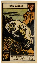 Paranormal. Astrologie. Widder (der Widder). Astrologische Karte aus: Le Tarot Astrologique, von Georges Muchery, Frankreich