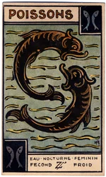 Paranormal. Astrologie. Fische (der Fisch). Astrologische Karte aus: Le Tarot Astrologique, von Georges Muchery, Frankreich