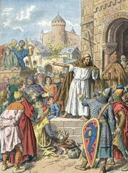 Peter der Einsiedler predigt den Kreuzzug mit dem Ruf „Gott will es!“