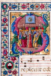 Piccolomini-Bibliothek: Chorbuch, cod. 23.8, ff. 100v mit „Pfingsten“, von Girolamo da Cremona (Detail)