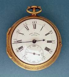 Taschenuhr, mit vergoldetem Silbergehäuse und weißem Emaillezifferblatt, englisch, von John Arnold