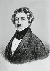 Porträt von Louis-Jacques-Mandé Daguerre (1787-1851), französischer Künstler, Physiker und Chemiker, bekannt für die Erfindung des Daguerreotypie-Verfahrens der Fotografie