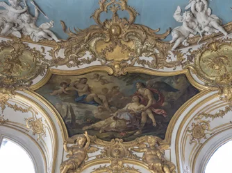 Psyche ist in der Gegenwart von Venus fehlerhaft. Gemälde von Charles Joseph Natoire (1700-1777)