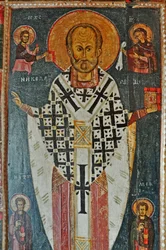 RUSSLAND, St. Petersburg, St. Nikolaus-Ikone mit Szenen aus seinem Leben (Kirche St. Nikolaus in Ozerevo)