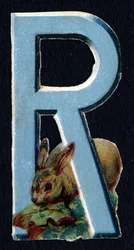 R wie Kaninchen. Serie von 26 Waffel-Chromolithographien englischen Ursprungs. Ende des 19. Jahrhunderts.